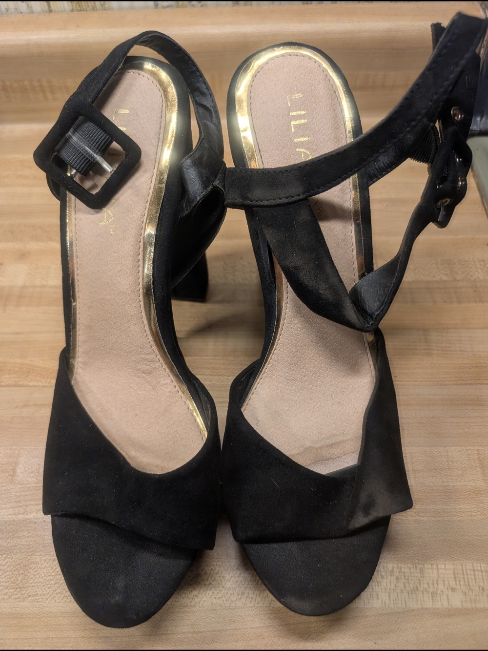 Liliana Black Suede Open-Toe Block Heel Sandals
